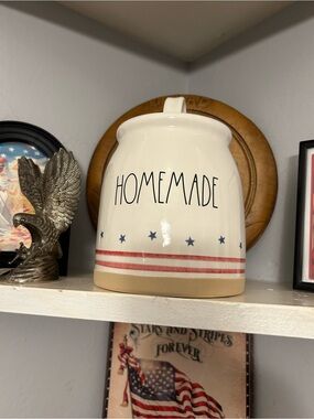 Rae Dunn Cream Ceramic Canister with Ribbon Tag